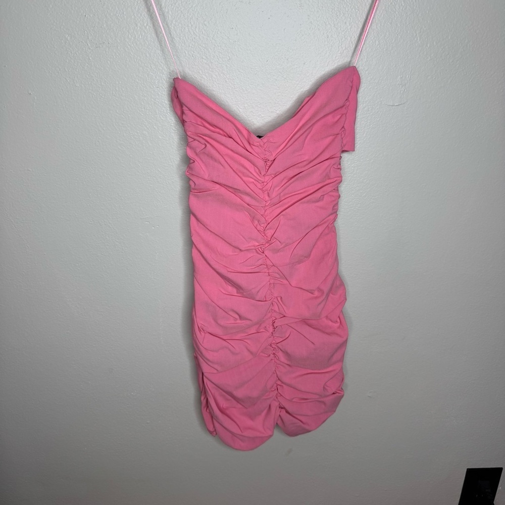 Zara Pink Cut Out Mini Dress Ruched - Picture 8 of 8